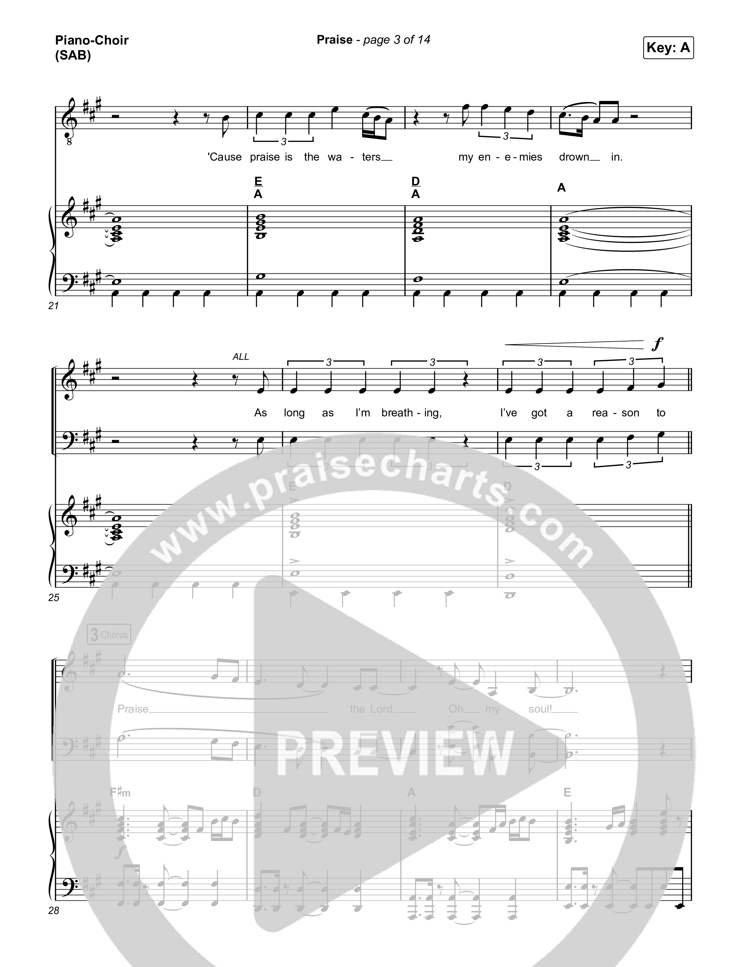 Praise (Worship Choir/SAB) Piano/Choir (SAB) (Elevation Worship / Chris Brown / Brandon Lake / Chandler Moore / Arr. Mason Brown)