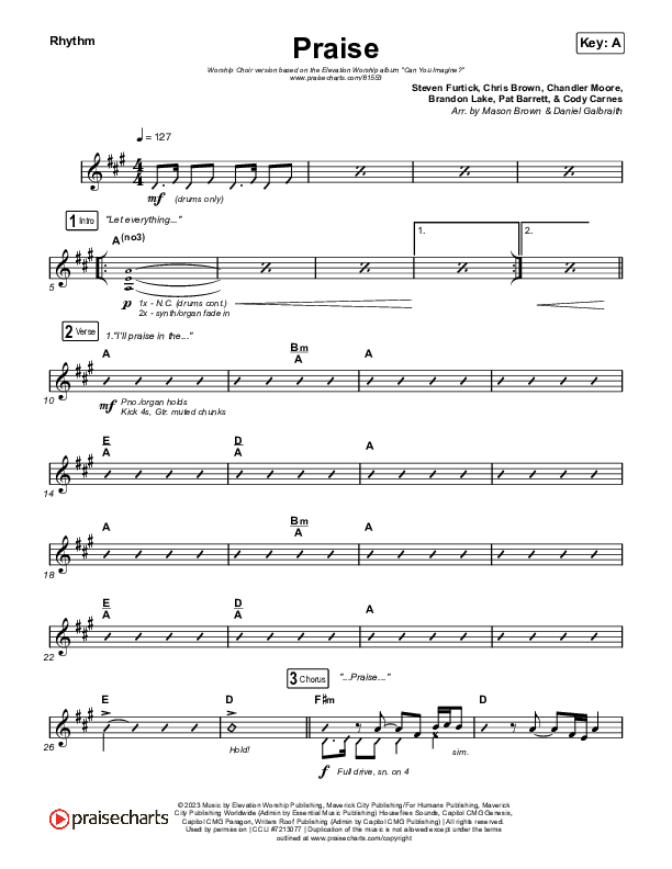Praise (Worship Choir/SAB) Rhythm Chart (Elevation Worship / Chris Brown / Brandon Lake / Chandler Moore / Arr. Mason Brown)