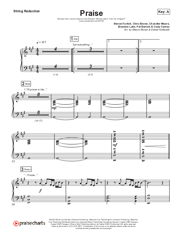 Praise (Worship Choir/SAB) String Reduction (Elevation Worship / Chris Brown / Brandon Lake / Chandler Moore / Arr. Mason Brown)