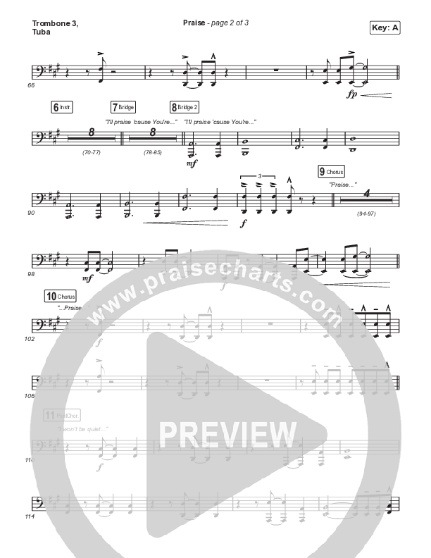 Praise (Worship Choir/SAB) Trombone 3/Tuba (Elevation Worship / Chris Brown / Brandon Lake / Chandler Moore / Arr. Mason Brown)