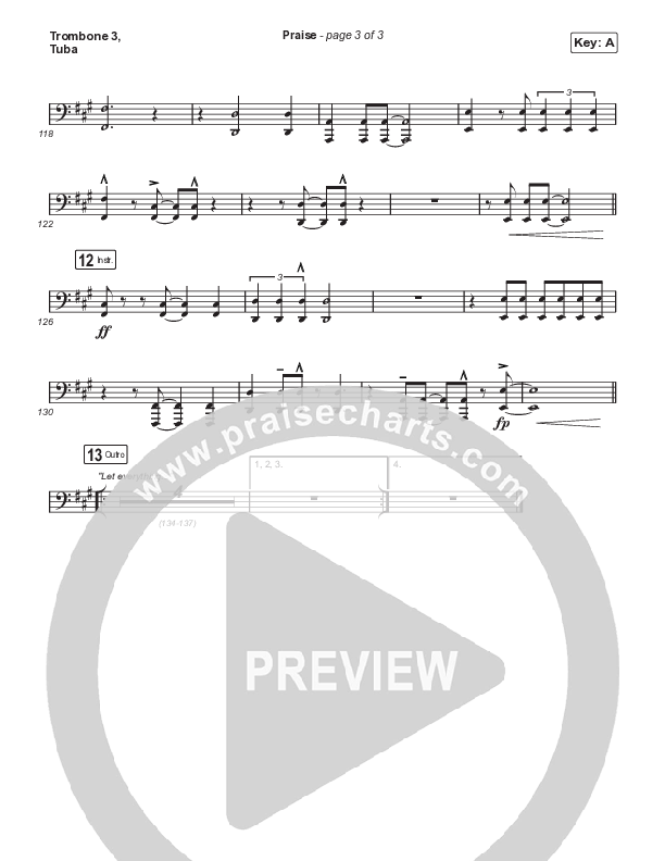 Praise (Worship Choir/SAB) Trombone 3/Tuba (Elevation Worship / Chris Brown / Brandon Lake / Chandler Moore / Arr. Mason Brown)