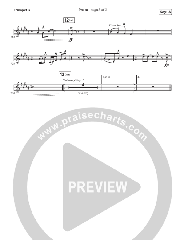 Praise (Worship Choir/SAB) Trumpet 3 (Elevation Worship / Chris Brown / Brandon Lake / Chandler Moore / Arr. Mason Brown)