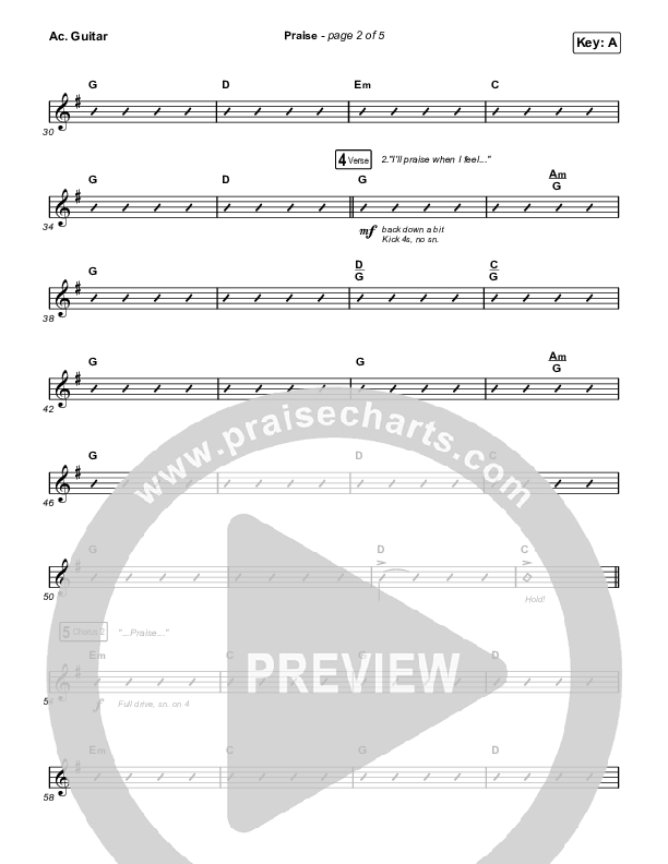 Praise (Unison/2-Part) Acoustic Guitar (Elevation Worship / Chris Brown / Brandon Lake / Chandler Moore / Arr. Mason Brown)