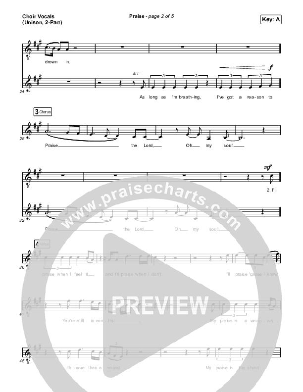 Praise (Unison/2-Part) Choir Vocals (Uni/2-Part) (Elevation Worship / Chris Brown / Brandon Lake / Chandler Moore / Arr. Mason Brown)