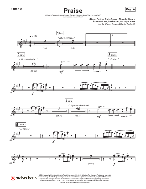 Praise (Unison/2-Part) Flute 1/2 (Elevation Worship / Chris Brown / Brandon Lake / Chandler Moore / Arr. Mason Brown)