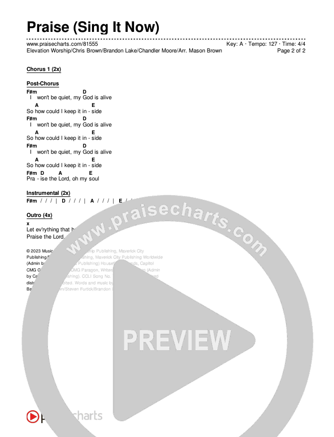 Praise (Sing It Now) Chords & Lyrics (Elevation Worship / Chris Brown / Brandon Lake / Chandler Moore / Arr. Mason Brown)