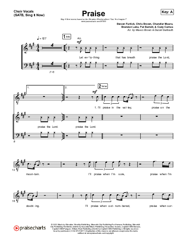 Praise (Sing It Now) Choir Sheet (SATB) (Elevation Worship / Chris Brown / Brandon Lake / Chandler Moore / Arr. Mason Brown)