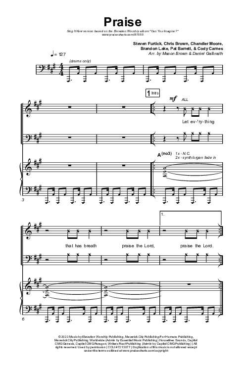 Praise (Sing It Now) Octavo (SATB & Pno) (Elevation Worship / Chris Brown / Brandon Lake / Chandler Moore / Arr. Mason Brown)