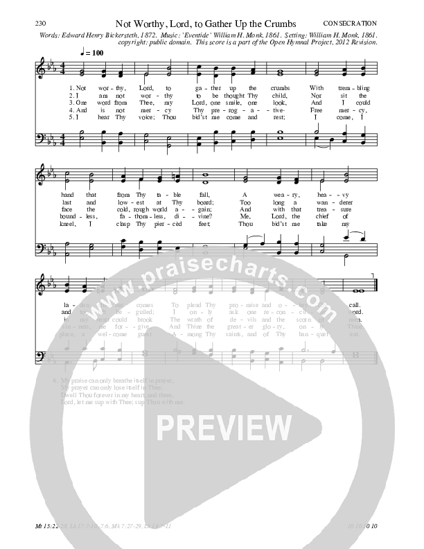Not Worthy Lord To Gather Up The Crumbs Hymn Sheet (SATB) (Traditional Hymn)