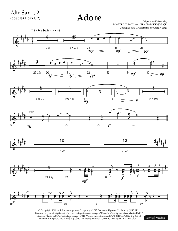 Adore (Choral Anthem SATB) Alto Sax 1/2 (Lifeway Choral / Arr. Craig Adams)