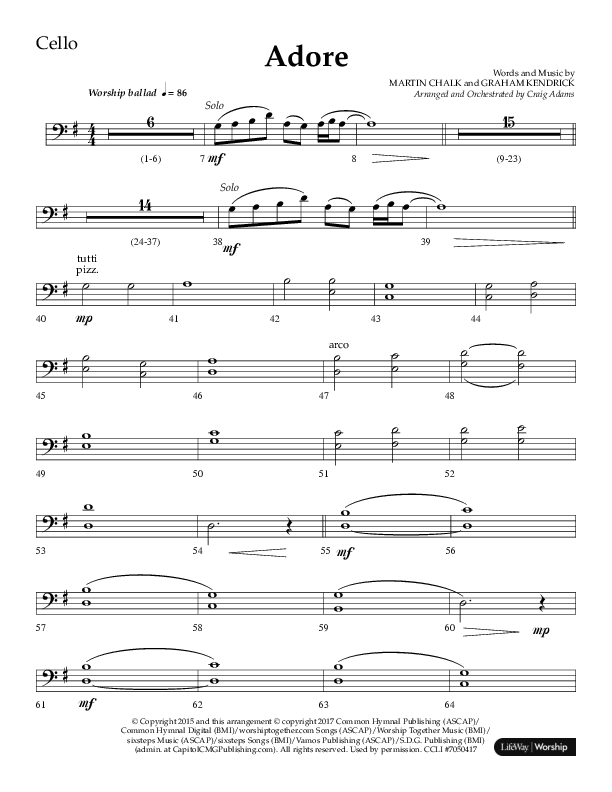 Adore (Choral Anthem SATB) Cello (Lifeway Choral / Arr. Craig Adams)