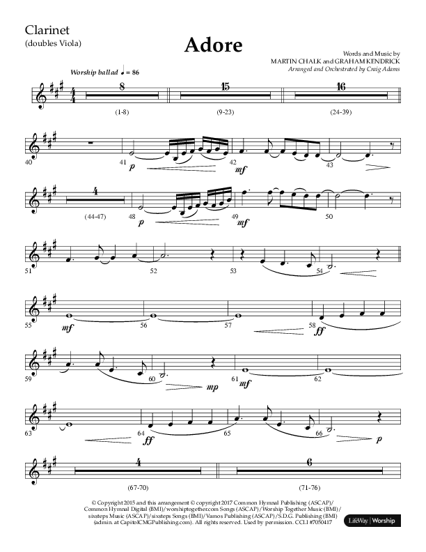 Adore (Choral Anthem SATB) Clarinet (Lifeway Choral / Arr. Craig Adams)