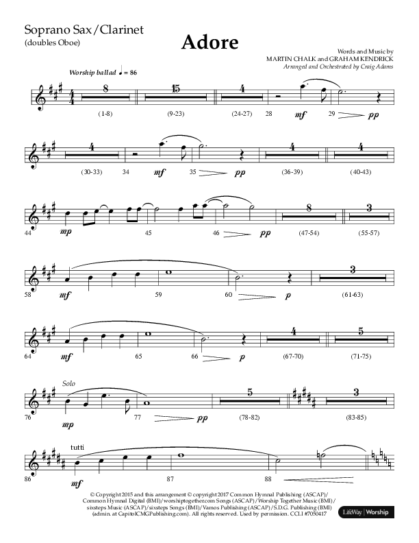 Adore (Choral Anthem SATB) Soprano Sax (Lifeway Choral / Arr. Craig Adams)