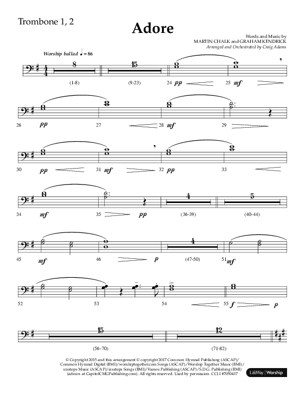 Adore (Choral Anthem SATB) Trombone 1/2 (Lifeway Choral / Arr. Craig Adams)