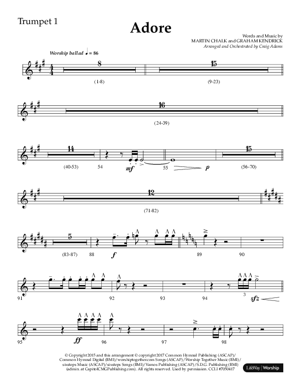 Adore (Choral Anthem SATB) Trumpet 1 (Lifeway Choral / Arr. Craig Adams)
