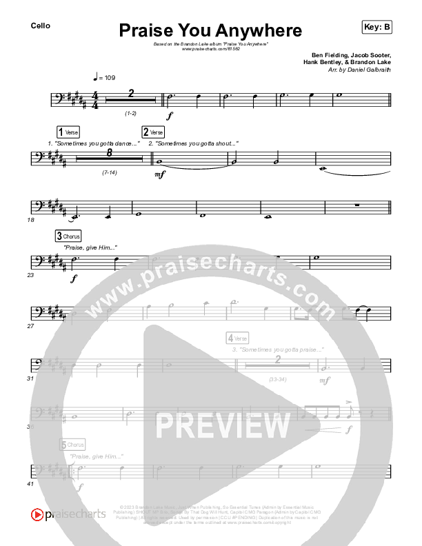 Praise You Anywhere Cello (Brandon Lake)