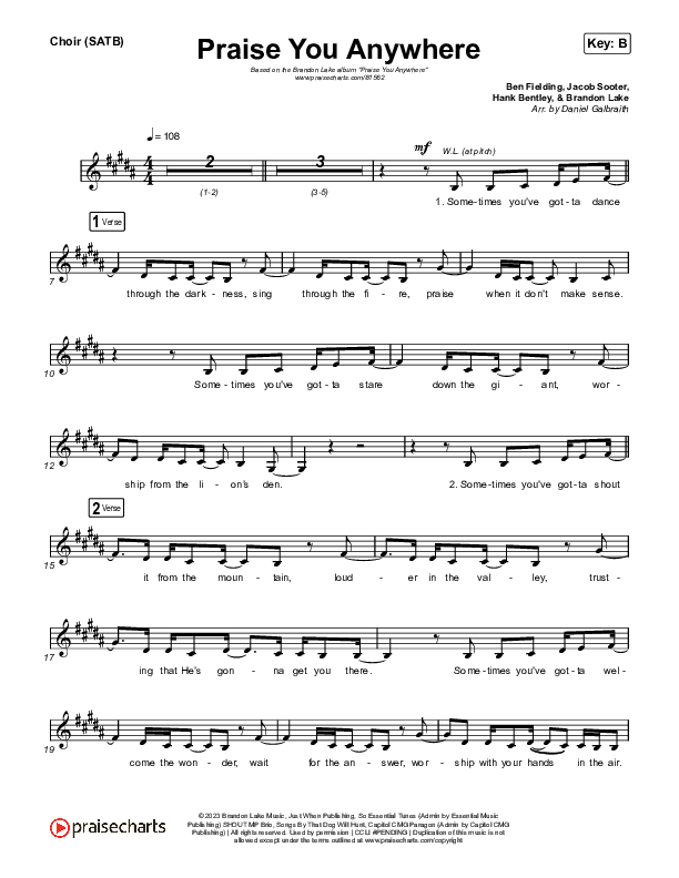 Praise You Anywhere Choir Sheet (SATB) (Brandon Lake)