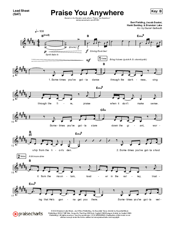 Praise You Anywhere Lead Sheet (SAT) (Brandon Lake)