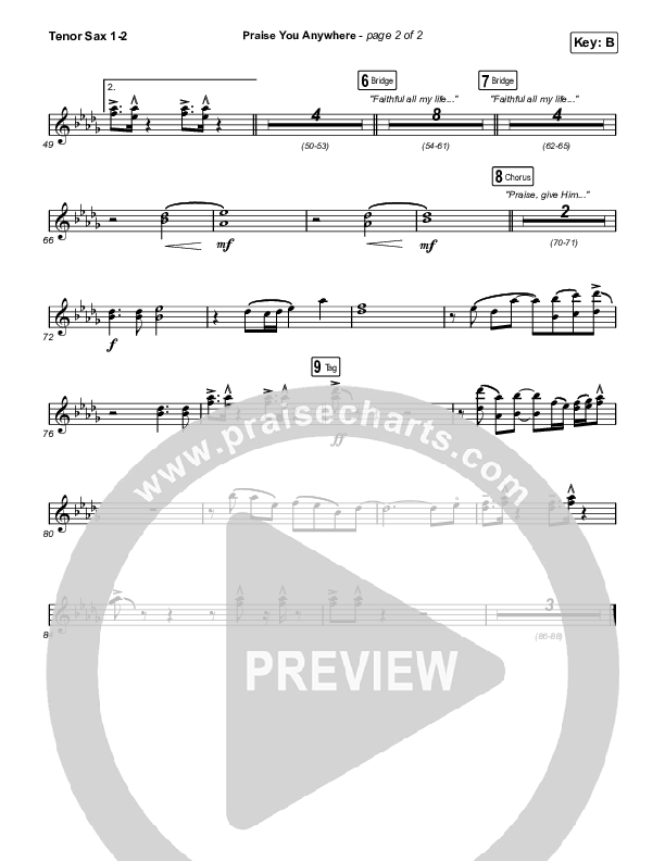 Praise You Anywhere Tenor Sax 1,2 (Brandon Lake)