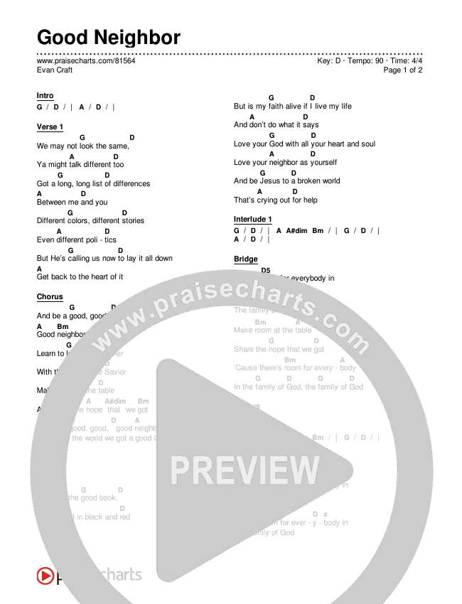 Good Neighbor Chords & Lyrics (Evan Craft)