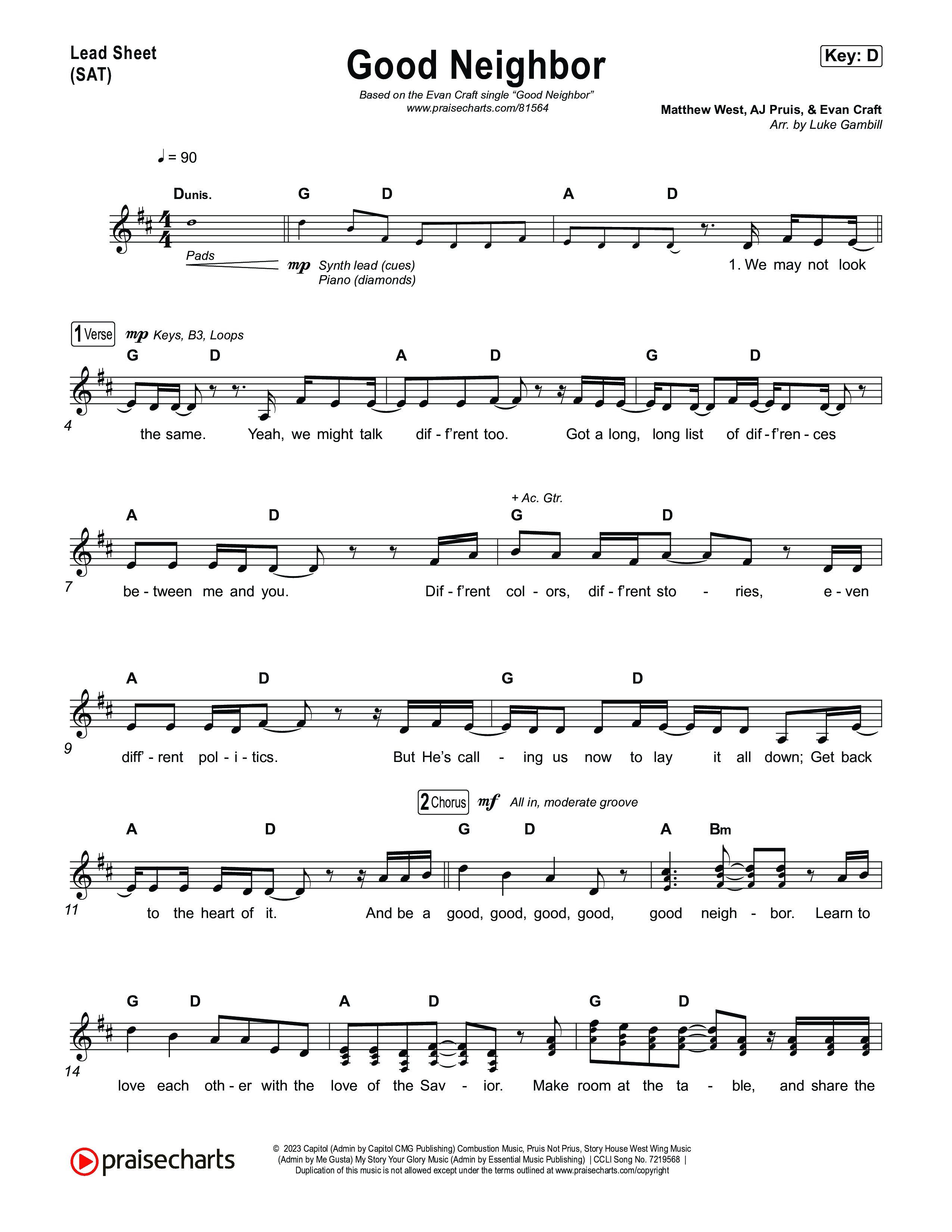 Good Neighbor Lead Sheet (SAT) (Evan Craft)