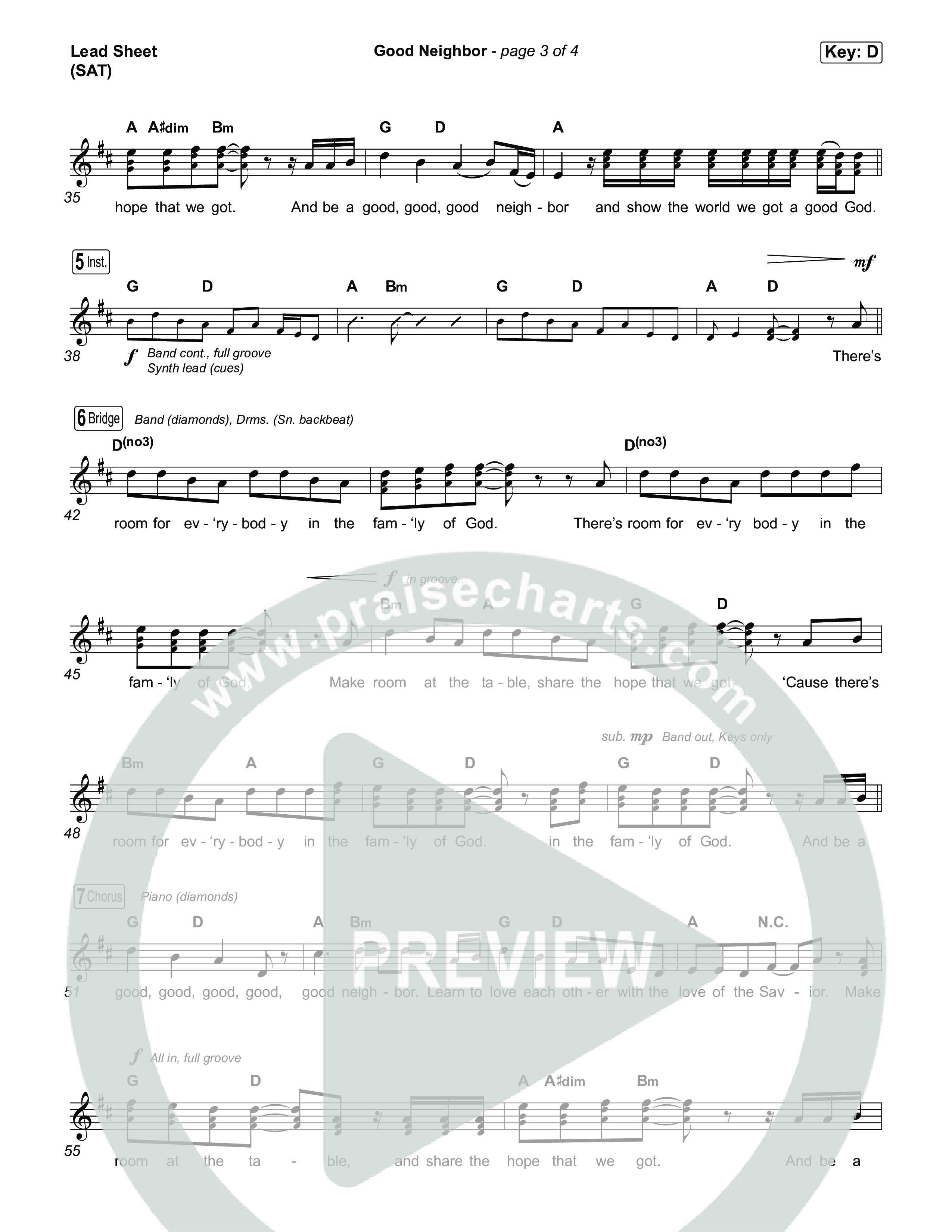 Good Neighbor Lead Sheet (SAT) (Evan Craft)