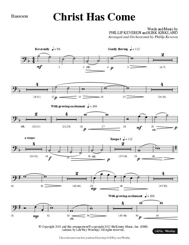 Christ Has Come (Choral Anthem SATB) Bassoon (Lifeway Choral / Arr. Phillip Keveren)