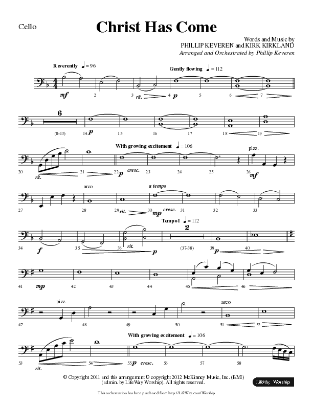 Christ Has Come (Choral Anthem SATB) Cello (Lifeway Choral / Arr. Phillip Keveren)