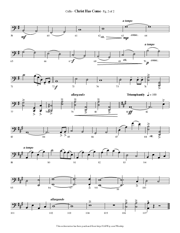 Christ Has Come (Choral Anthem SATB) Cello (Lifeway Choral / Arr. Phillip Keveren)