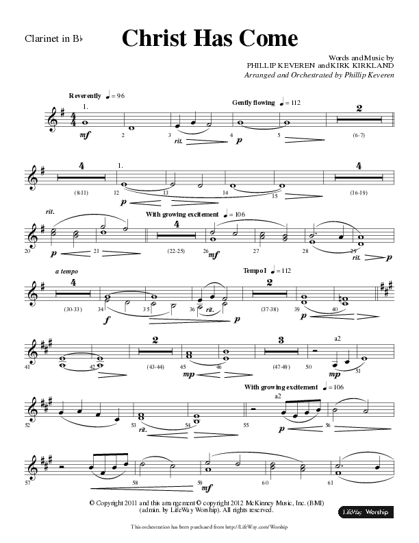 Christ Has Come (Choral Anthem SATB) Clarinet (Lifeway Choral / Arr. Phillip Keveren)