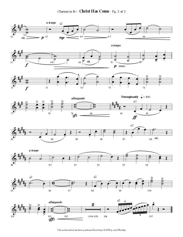 Christ Has Come (Choral Anthem SATB) Clarinet (Lifeway Choral / Arr. Phillip Keveren)