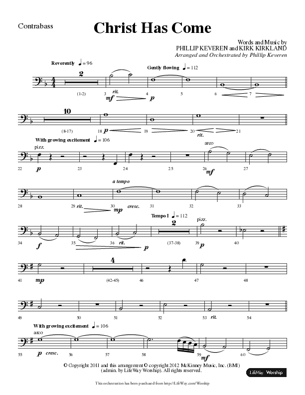 Christ Has Come (Choral Anthem SATB) Contrabass (Lifeway Choral / Arr. Phillip Keveren)