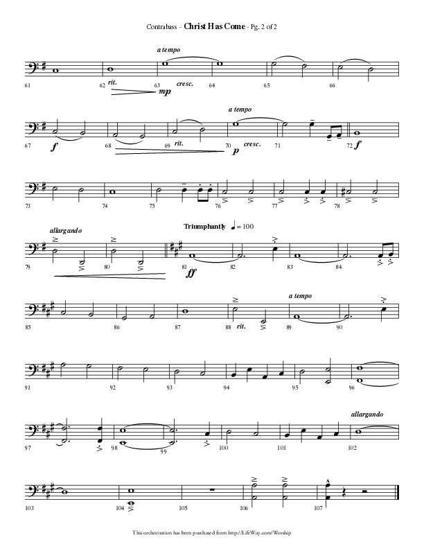 Christ Has Come (Choral Anthem SATB) Contrabass (Lifeway Choral / Arr. Phillip Keveren)