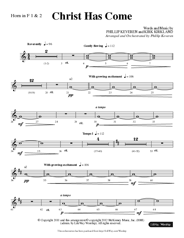 Christ Has Come (Choral Anthem SATB) French Horn 1/2 (Lifeway Choral / Arr. Phillip Keveren)