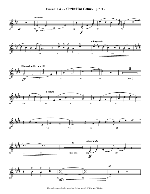 Christ Has Come (Choral Anthem SATB) French Horn 1/2 (Lifeway Choral / Arr. Phillip Keveren)