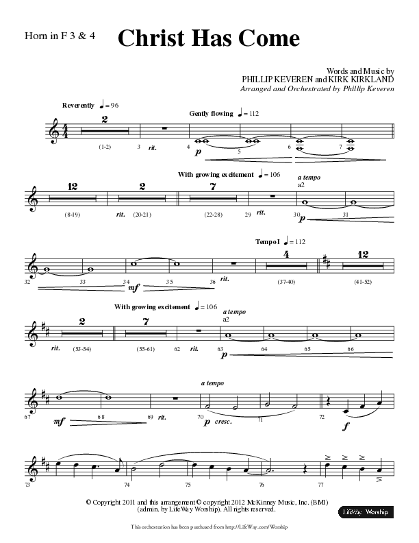 Christ Has Come (Choral Anthem SATB) French Horn 3 (Lifeway Choral / Arr. Phillip Keveren)