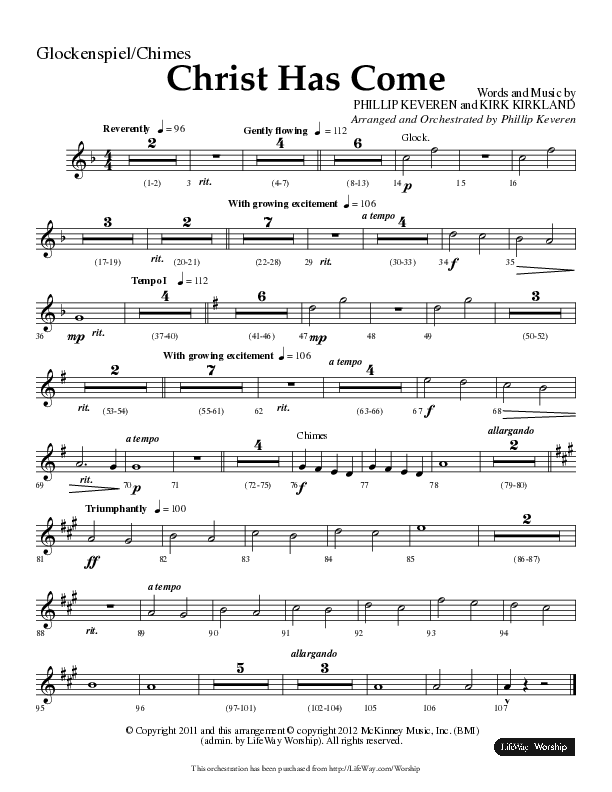 Christ Has Come (Choral Anthem SATB) Glockenspiel (Lifeway Choral / Arr. Phillip Keveren)