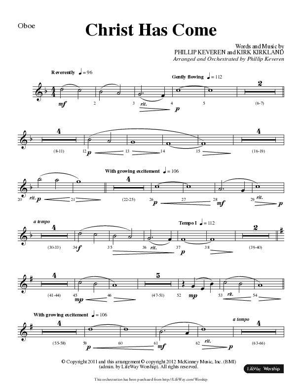 Christ Has Come (Choral Anthem SATB) Oboe (Lifeway Choral / Arr. Phillip Keveren)