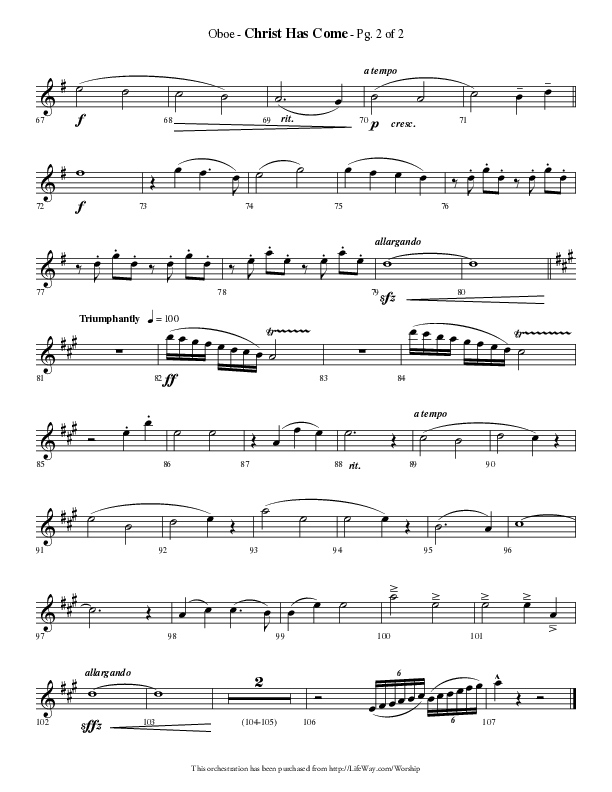 Christ Has Come (Choral Anthem SATB) Oboe (Lifeway Choral / Arr. Phillip Keveren)