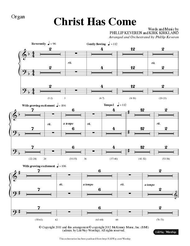 Christ Has Come (Choral Anthem SATB) Organ (Lifeway Choral / Arr. Phillip Keveren)
