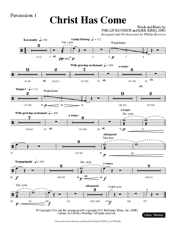 Christ Has Come (Choral Anthem SATB) Percussion 1/2 (Lifeway Choral / Arr. Phillip Keveren)