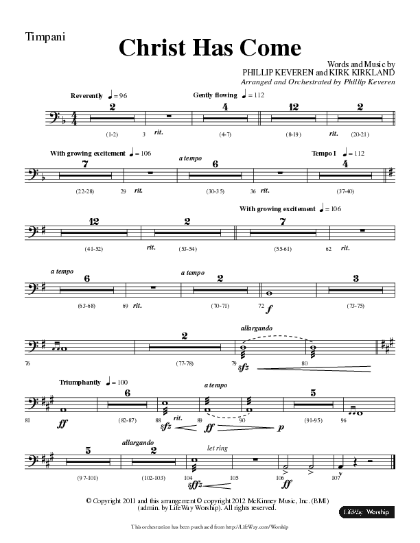 Christ Has Come (Choral Anthem SATB) Timpani (Lifeway Choral / Arr. Phillip Keveren)