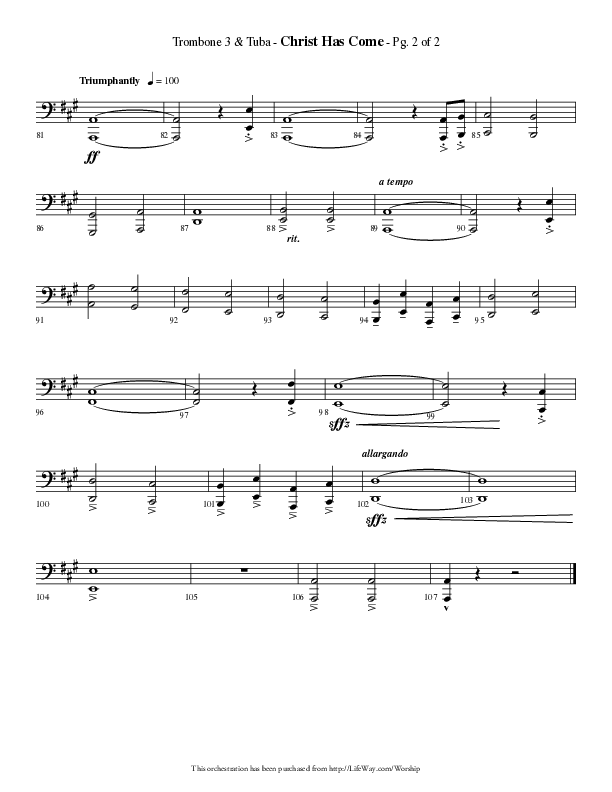 Christ Has Come (Choral Anthem SATB) Trombone 3/Tuba (Lifeway Choral / Arr. Phillip Keveren)