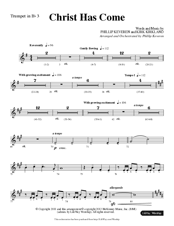 Christ Has Come (Choral Anthem SATB) Trumpet 3 (Lifeway Choral / Arr. Phillip Keveren)