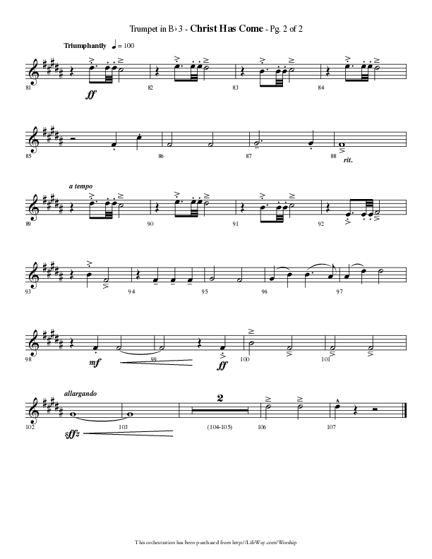 Christ Has Come (Choral Anthem SATB) Trumpet 3 (Lifeway Choral / Arr. Phillip Keveren)