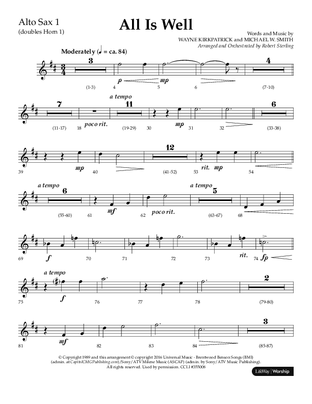 All Is Well (Choral Anthem SATB) Alto Sax (Lifeway Choral / Arr. John Bolin)