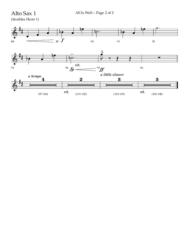 All Is Well (Choral Anthem SATB) Alto Sax (Lifeway Choral / Arr. John Bolin)