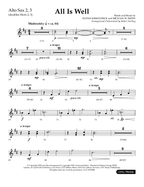 All Is Well (Choral Anthem SATB) Alto Sax (Lifeway Choral / Arr. John Bolin)