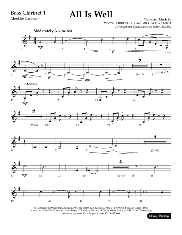 All Is Well (Choral Anthem SATB) Bass Clarinet (Lifeway Choral / Arr. John Bolin)
