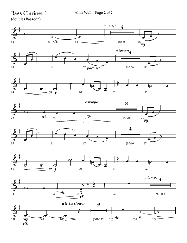 All Is Well (Choral Anthem SATB) Bass Clarinet (Lifeway Choral / Arr. John Bolin)